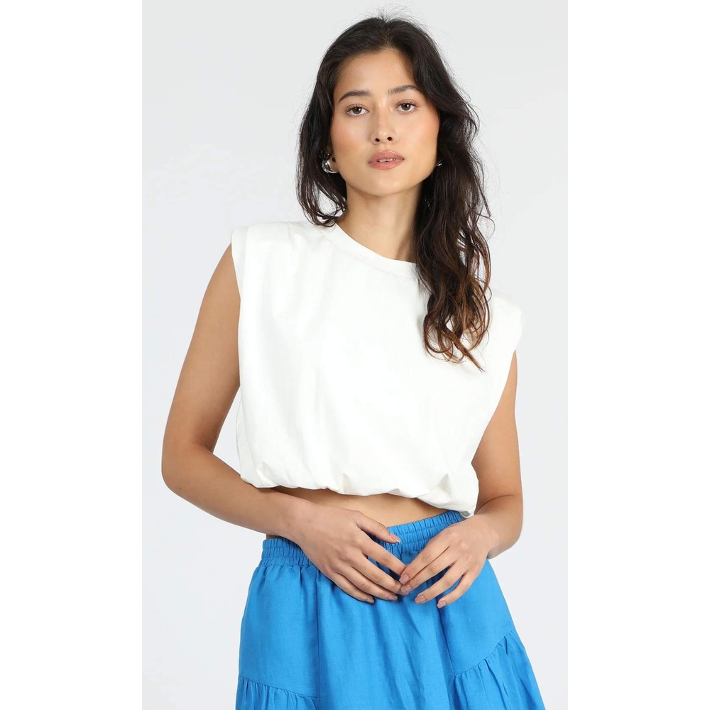 Greylin Womens White Cotton Blend Bubble Hem‎ Muscle Tee Sleeveless Top Size M
